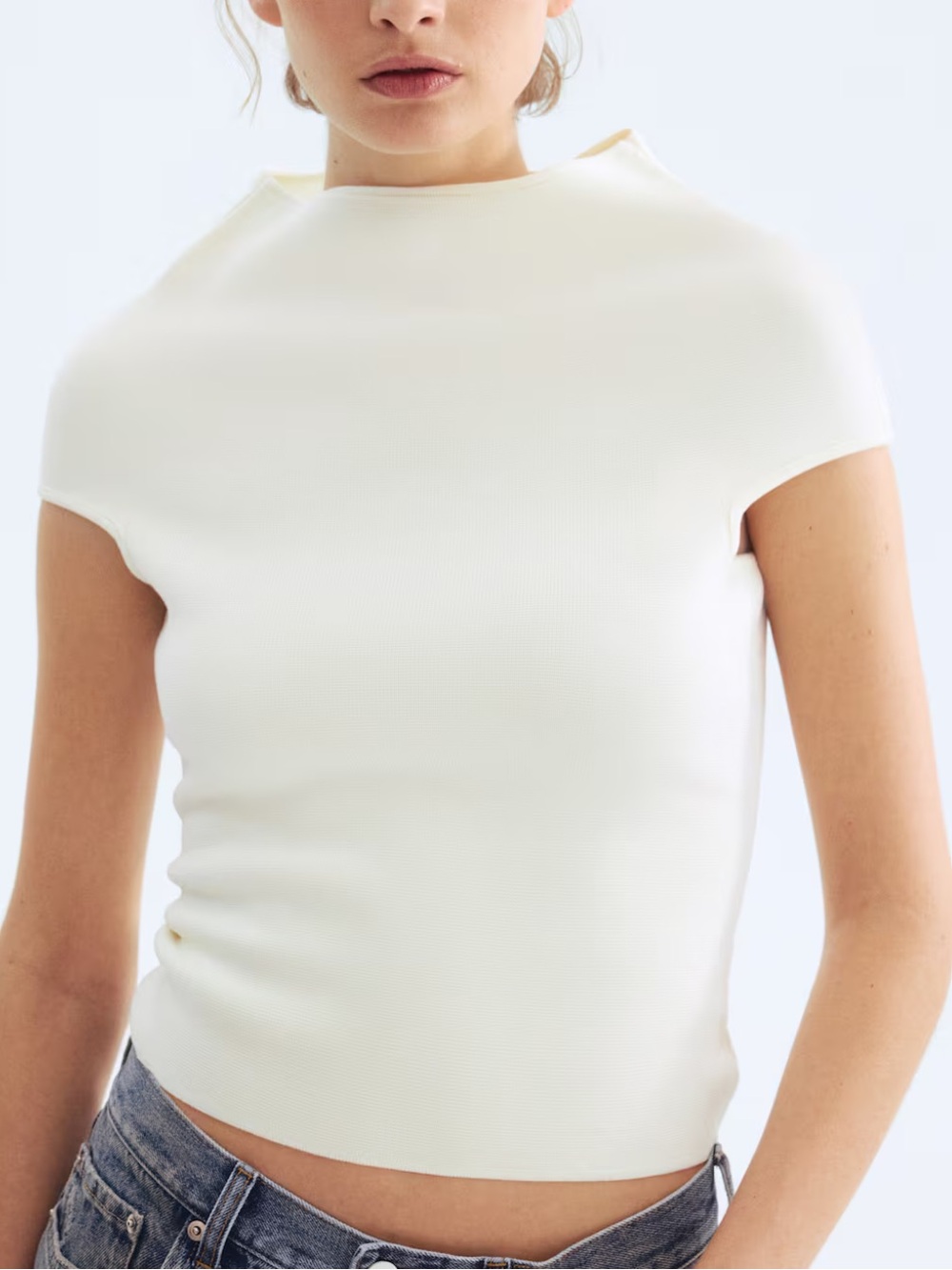 H&M Cream Mock Turtleneck Cap Sleeve Tank